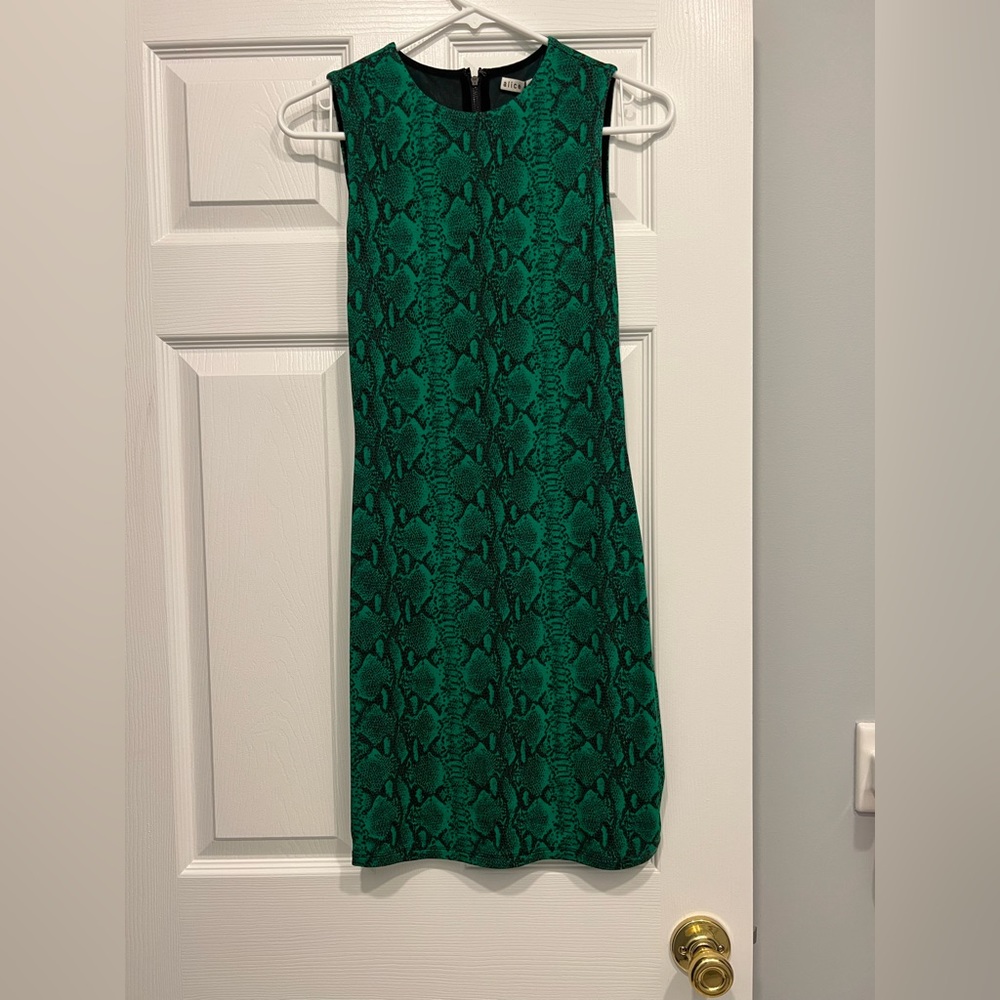 Alice and Olivia green snake skin dress